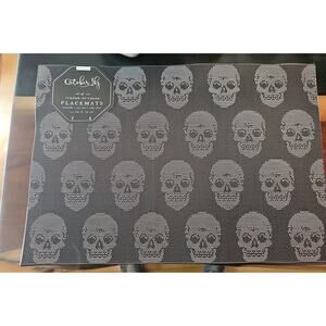 October Sky Set Of Six Indoor Outdoor Placemats 13x19 In Halloween Skulls